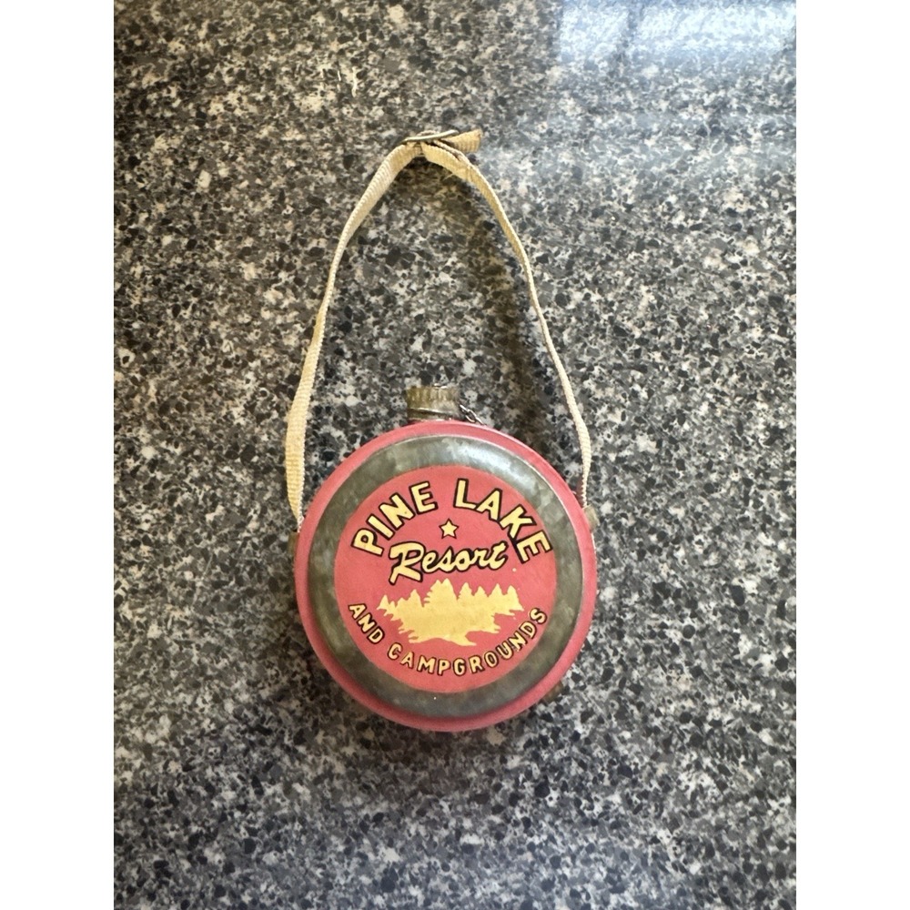 PINE LAKE RESORT AND CAMPGROUNDS Decorative‎ Wall Hanging Metal Canteen Rustic